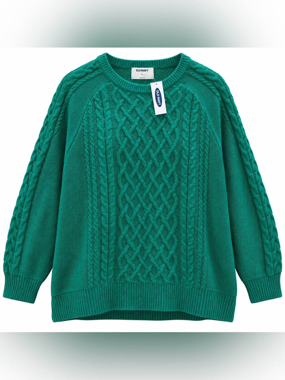NWT Old Navy Green Cable Knit Oversized Crewneck Sweater -Cotton Blend- XXl